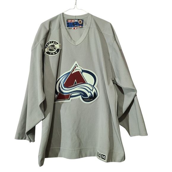 Adult L *STAINED* AVALANCHE Jersey‎ CCM NHL Large Gray LS Center Ice CCM VTG 90s - Picture 1 of 13